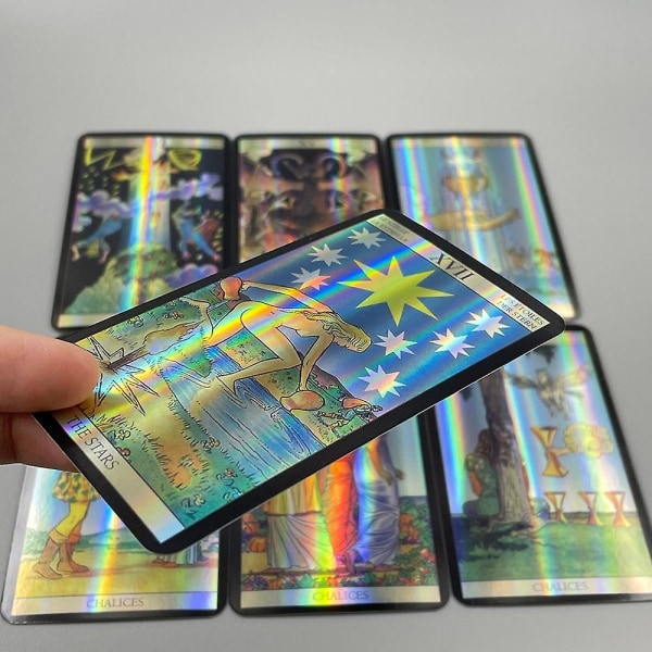 Skinnende holografiske tarotkort i spansk tysk versjon med meldinger på spansk med bok spådom fransk italiensk D039