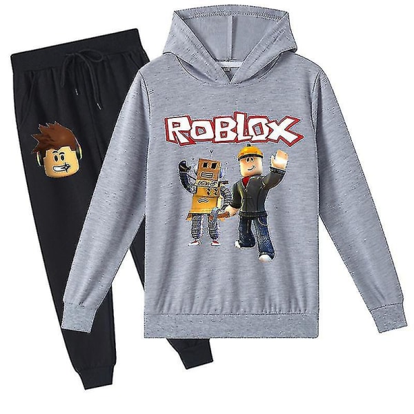 Roblox Hoodie Set Thermal kläder för barn med printed huvtröja grey 120cm