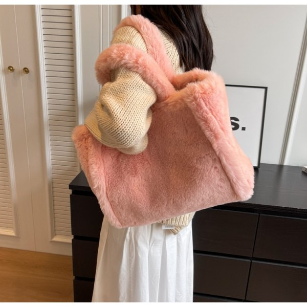 Naisten villainen olkalaukku Casual rento turkislaukku Naisten käsilaukku Kangaskassi Pink