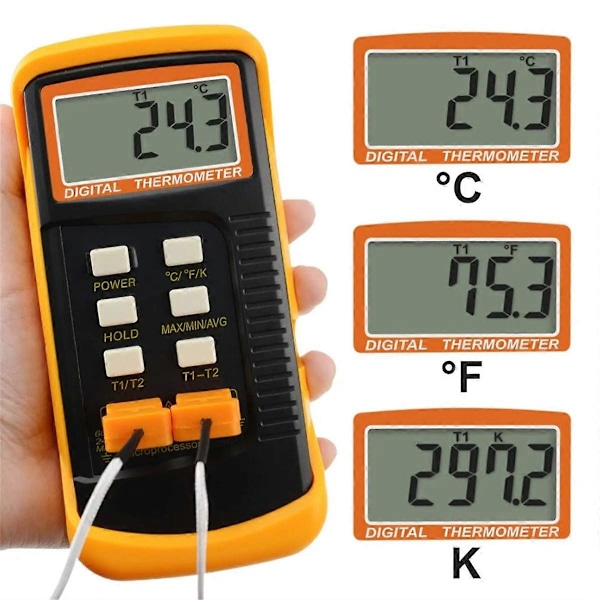 Precisionsmätning av temperaturövervakning Värmemätare med 4 Termoelement Prober Sensor K Typ Ther
