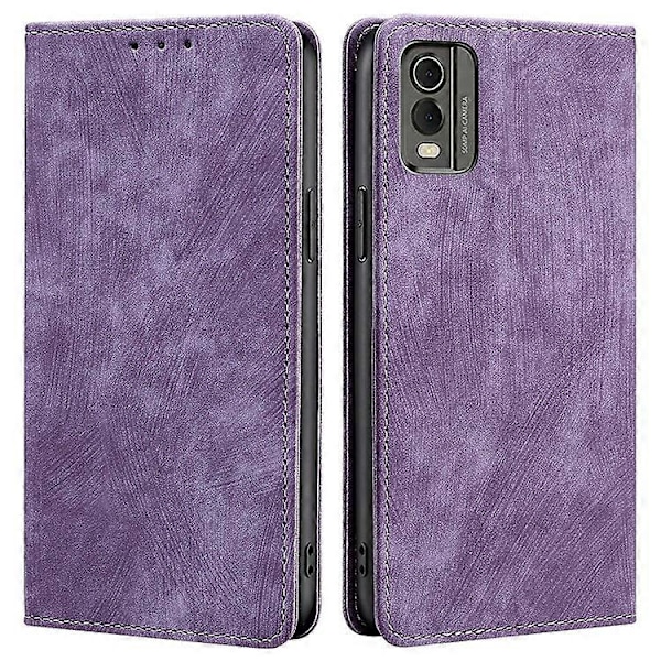 Reptåligt Telefonskal Kompatibelt För Nokia C32 RFID Texturerad Plånbok Magnetiskt Läder Flip Ställ Fodral Purple