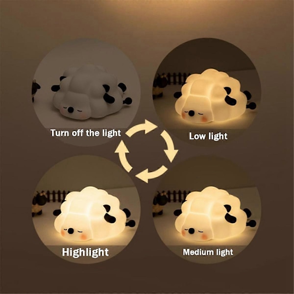 LED Söt Får Nattlampa USB Silikon Nattlampa Uppladdningsbar Touch Sensor Nattlampa Fårlampa