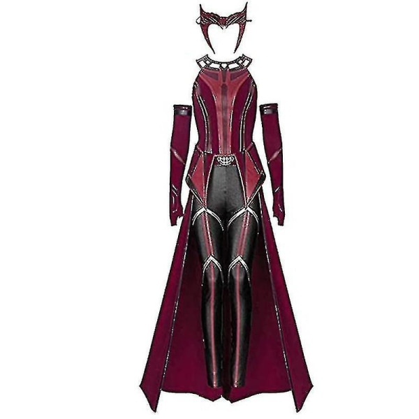 Kvindelig Wanda Maximoff Cosplay Kostume Scarlet Witch Hovedbeklædning Kappe Og Bukser Komplet Sæt Outfit Halloween Tilbehør Rekvisitter M