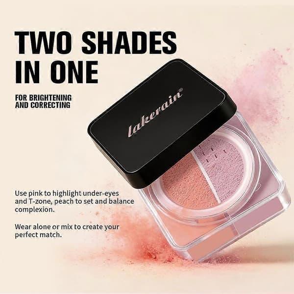 Lakerain Dual Color Løs Puder Bage Setting Puder Mat Finish Cherry Peach