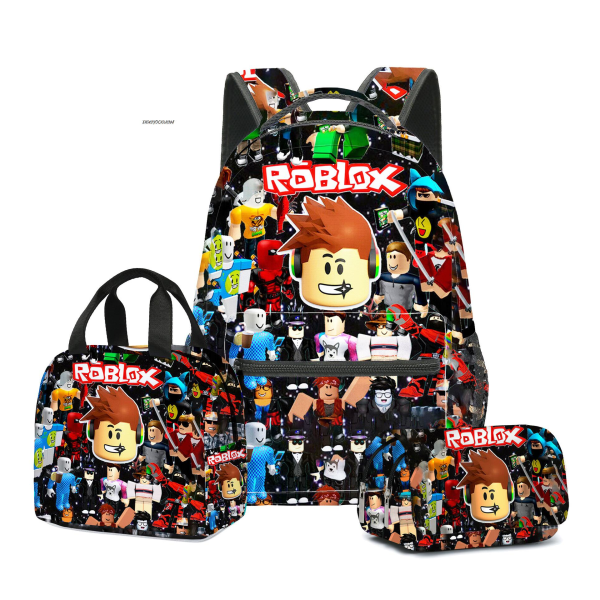Tegneserie Robloxing Barneskolesekk + Matboks + Penal Lavender