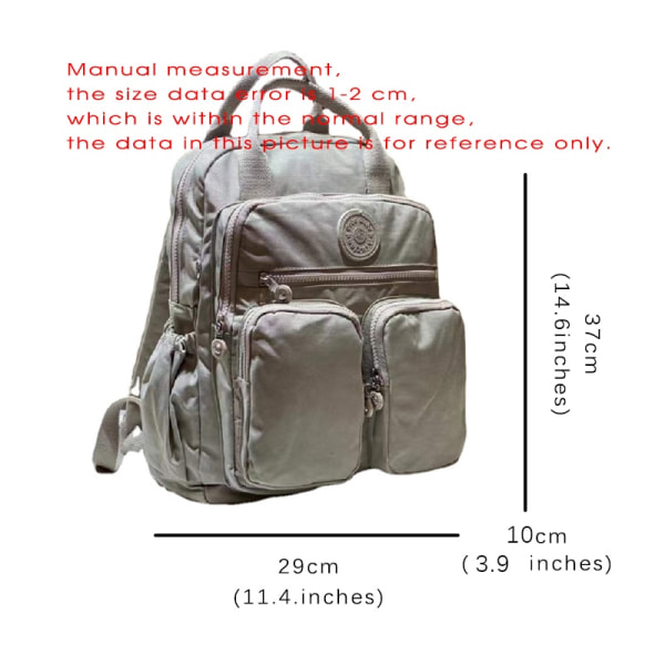 Fashionabla Damer Ryggsäck Vattentät Nylon Mjukt Handtag Solid Multi Ficka Rese Dragkedja Damer Skolväska Undertint grey khaki 11.4x3.9x14.6inches
