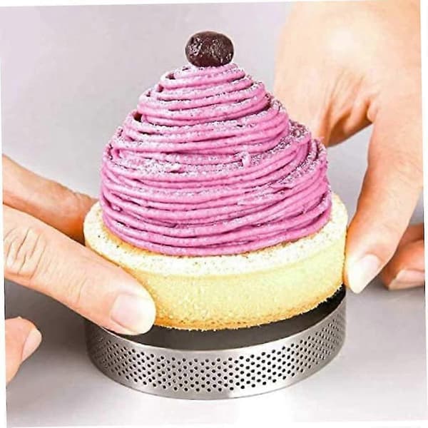 Rund Kakring i Rostfritt Stål Torn Paj Kakform Bakverktyg För Matlagning Crumpets Ägg Bakverk Mousse Desserter (2st, Silver)