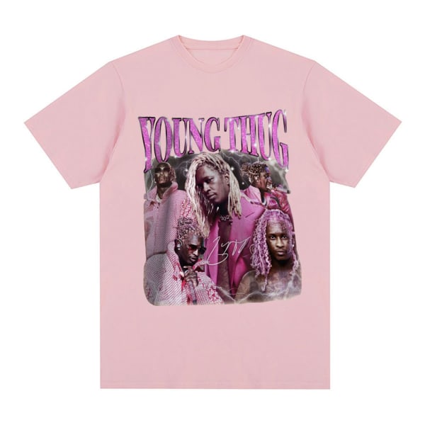 Rapper Young Thug Grafisk T-shirt Hip Hop Vintage Kortärmad T-shirt för män Pink S