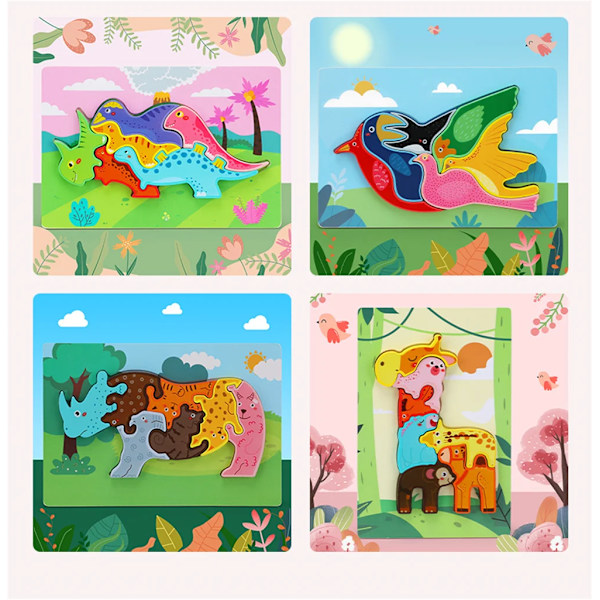 Träpussel Leksak Montessori Tecknad Djur Jigsaw Pussel För Barn Tecknade Djurpussel Barn Baby Pedagogisk Leksak Gray