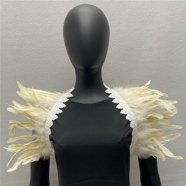 Halloween kostym tillbehör fjäder sjal falsk krage gotisk stil maskerad scen catwalk Pure off-white