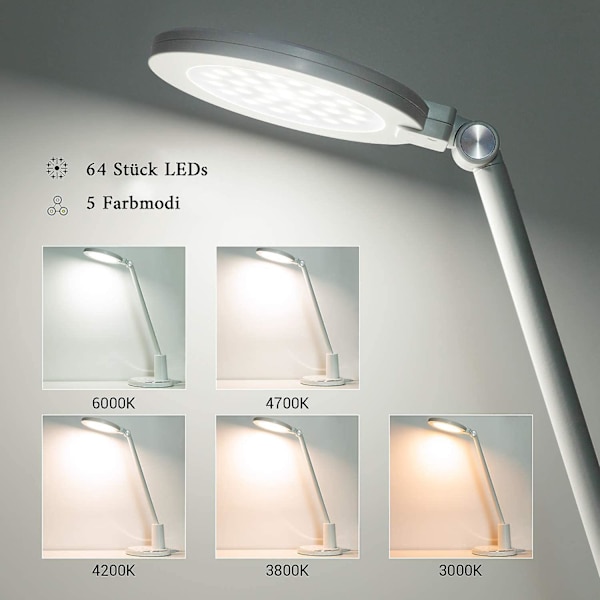 LED Skrivebordslampe Øyebesparende Skrivebordslampe Hjemmekontorlampe Justerbare Bordlamper Med 10 Lysstyrkenivåer Og 6 Lysmoduser Berøringsfølsom Kontroll Blå