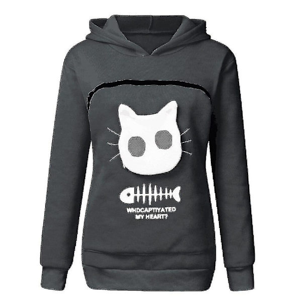 Sweatshirt Katteelsker Hættetrøje Kænguru Hund Kæledyr Pote Pullover Krammetaske Sweatshirt Lomme Gray XL