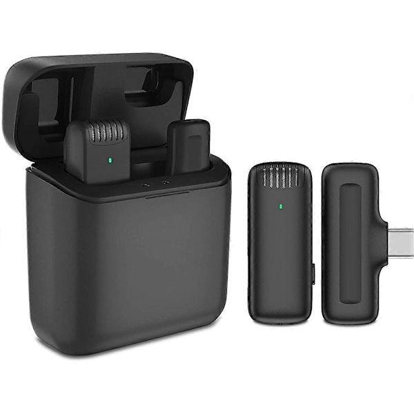 Trådløs slipsmikrofon, 2,4 GHz Type-C Plug&Play 48 timers reversmikrofon, med opladningsetui, til optagelse