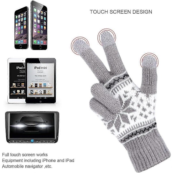 2025 Nye Dame Strikkede Hansker TouchScreen Vinter Snø Blomster Trykk Varme Votter Unisex