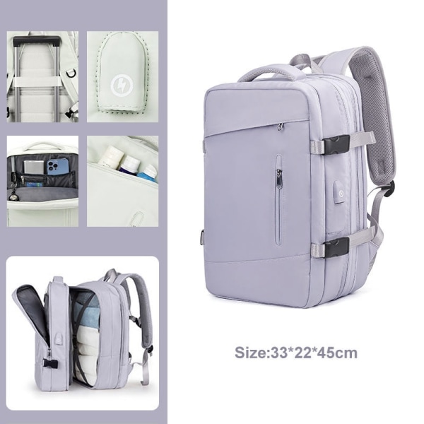 Udtrækkelig Rejserygsæk Unisex Laptop Taske Dame Stor Duffel Bag Herre Studerende Business Rejse USB Opladning Purple