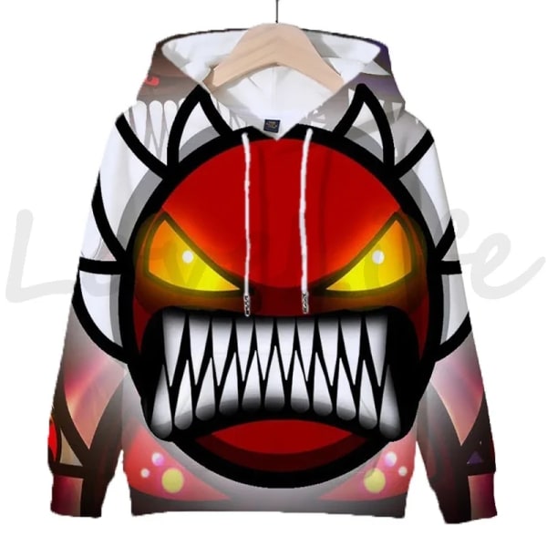 Angry Geometry Dash Hoodies för crianças, Cartoon Game Sweatshirts för crianças, 3D Print Hoody, Pulôveres för meninas och meni Beige 120