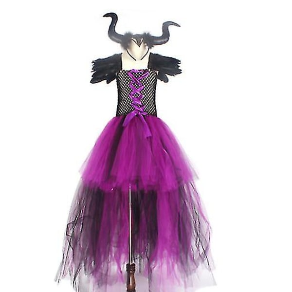 Halloween Flickor Maleficent Drottning Cosplay Kostym Klänningar Outfit Barn Maskerad Karneval Party Fancy Dress 2-9 År Purple with Heaband 8-9 Years
