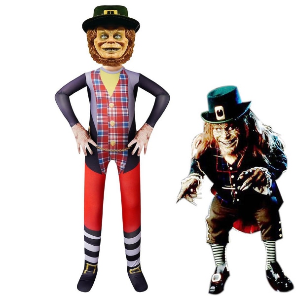 Leprechaun Cosplay Halloween Kostumer til Børn Drenge Anime Bodysuit Udklædning Horror Jumpsuits Karneval Festtøj + Maske 120 cm