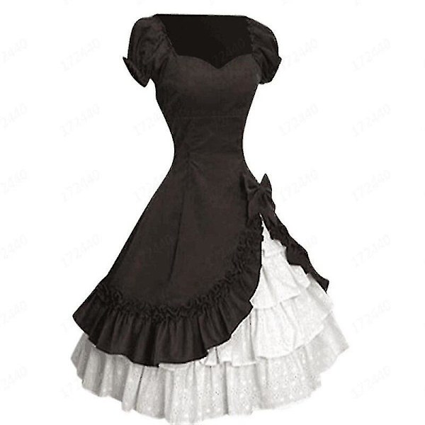Naisten Muoti Klassinen Ta Mekko Rusetti Iso Hame Retro Lootuslehti Neliökaula-aukko Vestidos Lyhythihainen Tilkkumekko Väri5 Korkealaatuinen M