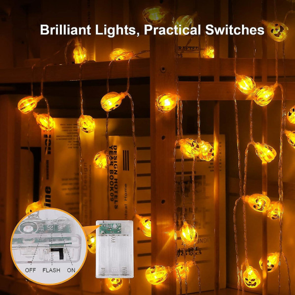 Halloween Ljusslinga, 3m 20 LED Halloween 3D Pumpa Ljusslinga Batteridriven, IP65 Vattentät Konstant På/Blinkande Ljusslinga För Halloween Eyeball String Lights
