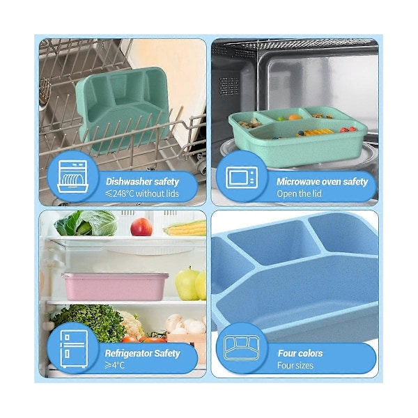 Bento Lunchlåda för Barn, 4-Facks Matlåda med Transparent Lock, Matförvaringsbehållare, Lunchlåda