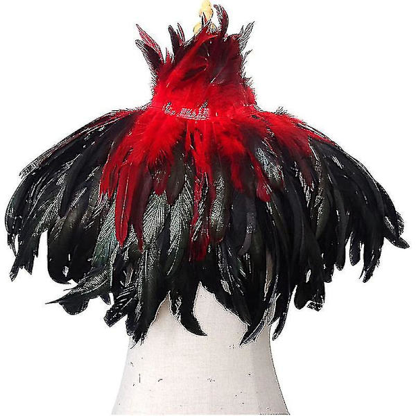 Gotisk Svart Naturlig Fjädercape Sjal Med Choker Krage
