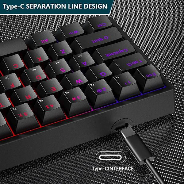 K620 Mini Gaming Mekanisk Tastatur 61 Taster RGB Hot Swap Type-C Kablet Gaming Tastatur white Red Switch