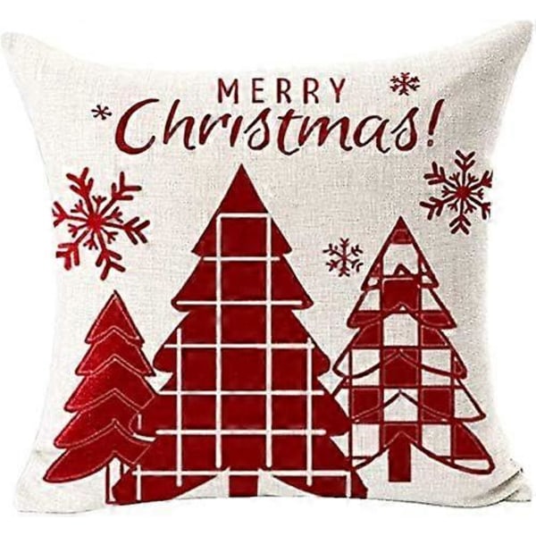 Merry Christmas Putetrekk Sett med 4 Bomull og Lin Putetrekk Vinter Jul Elg Slott Snømann Mønster Dekorasjon for Sofa Soverom Hjem