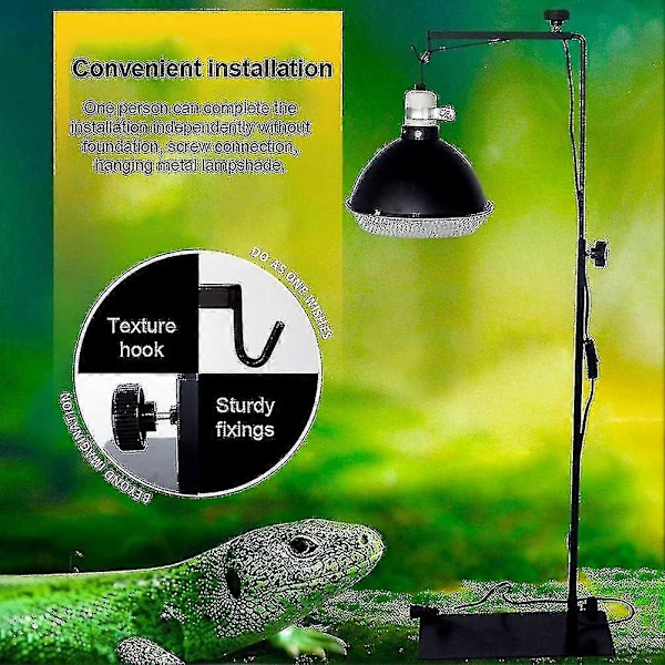Reptil Lampeholder med Justerbar Base, Metal Gulvlampeholder til Habitat