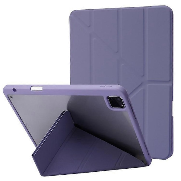 Kompatibelt fodral för iPad Pro 12,9-tum (2021)/(2020)/(2018) surfplatta, automatisk väckning/viloläge, origami-ställ, PU-läder + akrylskydd Purple
