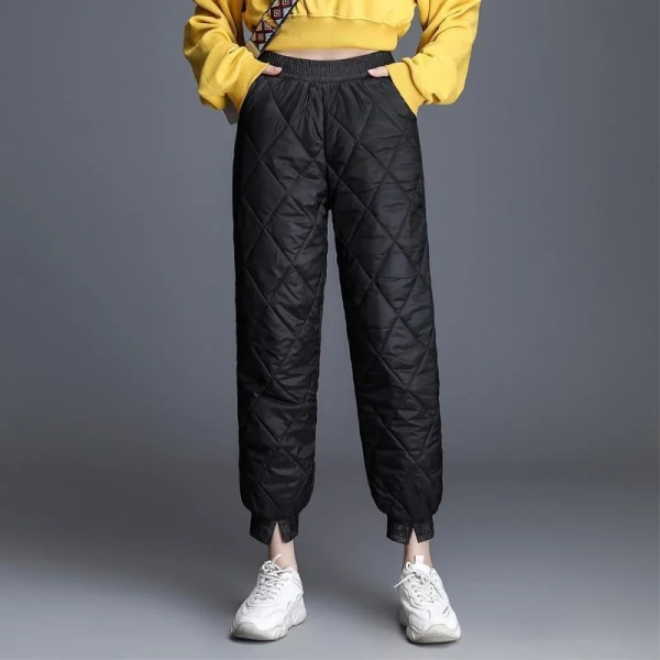 Dame Vinter Varm Dun Bomull Bukser Koreansk Vindtett Vattert Trousers Elastisk Midje Joggebukser Varm Vattert Joggers Bukse 1 L
