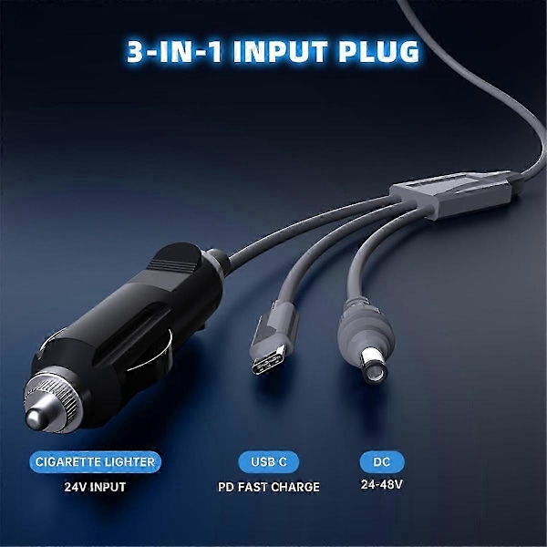 3 i 1 Kabel for Mini, USB C til DC Strømkabel, 12V-24V DC Bil Strømkabel for Mini, 18AWG Kabel 5m