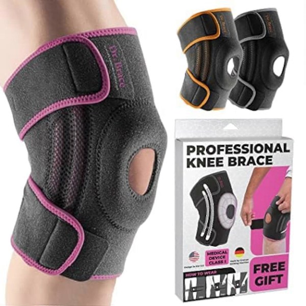 Knæbandage med sidestabilisatorer & patella gel pude, støtte til smertelindring og genoptræning, mænd & kvinder, stor størrelse