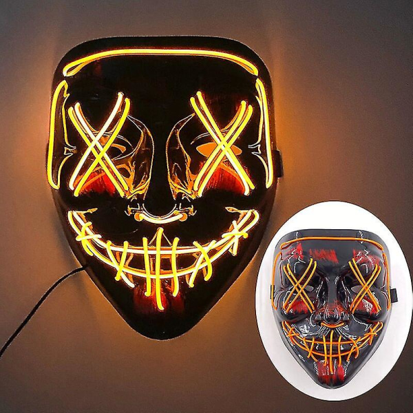 Halloween Neon Led Purge Mask Masque Masquerade Festmasker Lys Lysende I Mørket Sjove Masker Cosplay Kostume Supplies 01 Orange