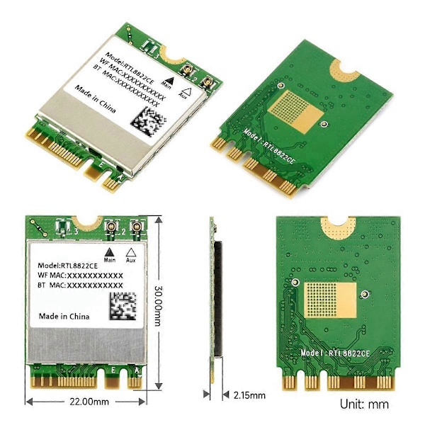 RTL8822CE Trådløst Nettverkskort Dual-Band 2.4G/5G M.2 A/E Key WiFi-kort Bluetooth 5.0 Støtte for Laptop