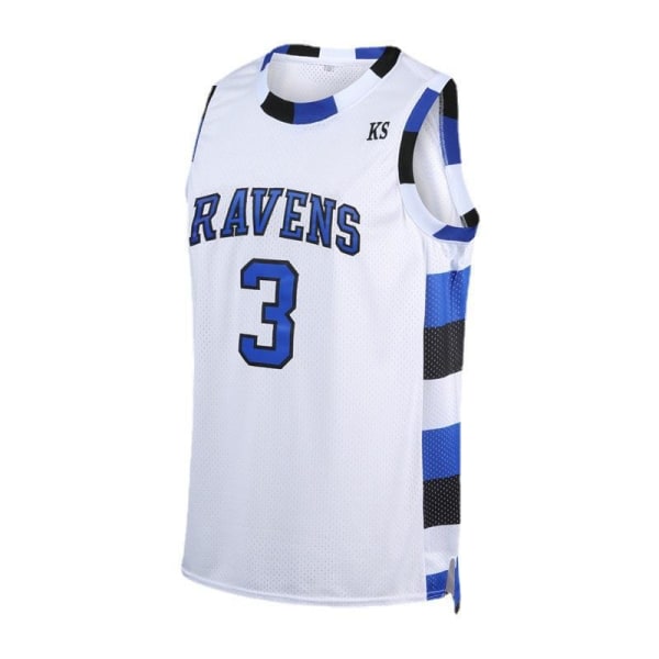 Retro broderad basketlinne för män White No. 3 3XL