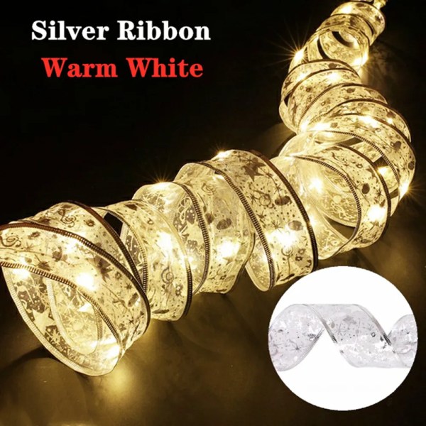 Julebånd Fe Lys Juledekoration DIY Sløjfer Lyskæde Træpynt Til Hjemmet 2023 Julepynt Nytår Navidad Silver-Warm Color 5M
