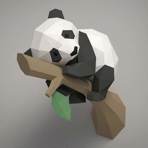 3D Papirmodel af Dyr, Panda på Træ Geometrisk Dekor, Pædagogisk, A