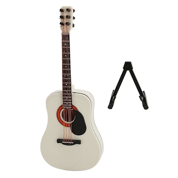Mini Gitarr Modell Vit 13 cm Lång Slät Trä Rik Detaljering Miniatyr Trägitarr för Bord Hylla Skåp