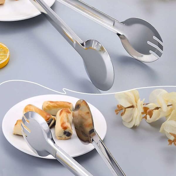 2 Stykker 23 cm Serveringstænger i Rustfrit Stål, Appetizer Buffet Mad Serveringstænger Gaffeltænger, til Servering, Madlavning, Salat, BBQ, Kage, Brød, Versai
