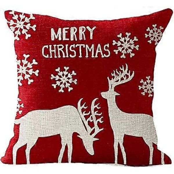 Merry Christmas Putetrekk Sett med 4 Bomull og Lin Putetrekk Vinter Jul Elg Slott Snømann Mønster Dekorasjon for Sofa Soverom Hjem