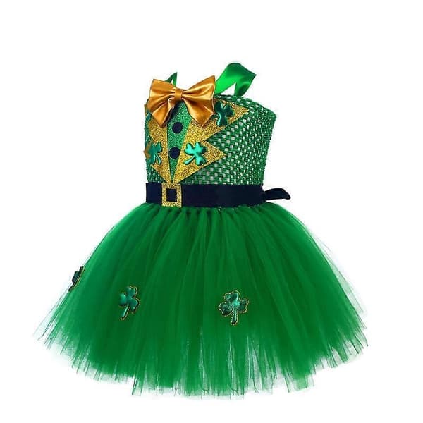 Irländsk semesterdräkt, klöverklänning, St. Patrick flickans puffiga kjol, scenframträdandedräkt L(5-6T)