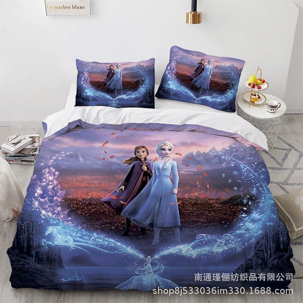 Elsa 3D Tegneserie Frost Printet Sengesæt Dynebetræk Quilt Betræk Pudebetræk Børne Gave #10 AU single 140x210cm
