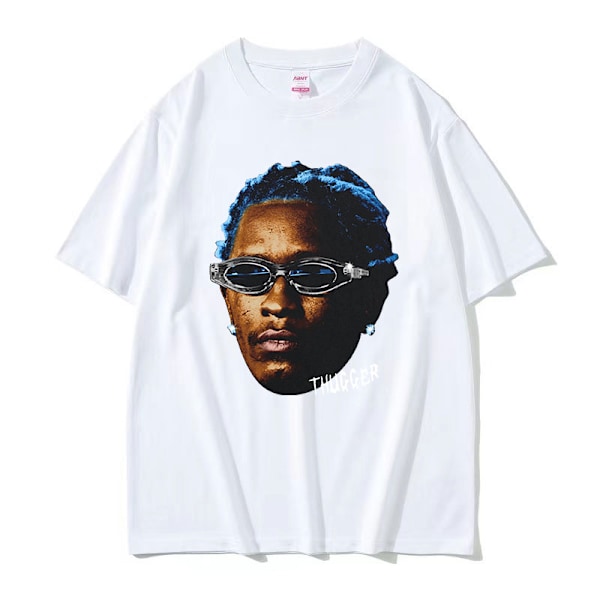Rapper Young Thug Thugger Rød Vintage Grafik T-shirt Mænd Kvinder Hip Hop Street Tee q06007 White S