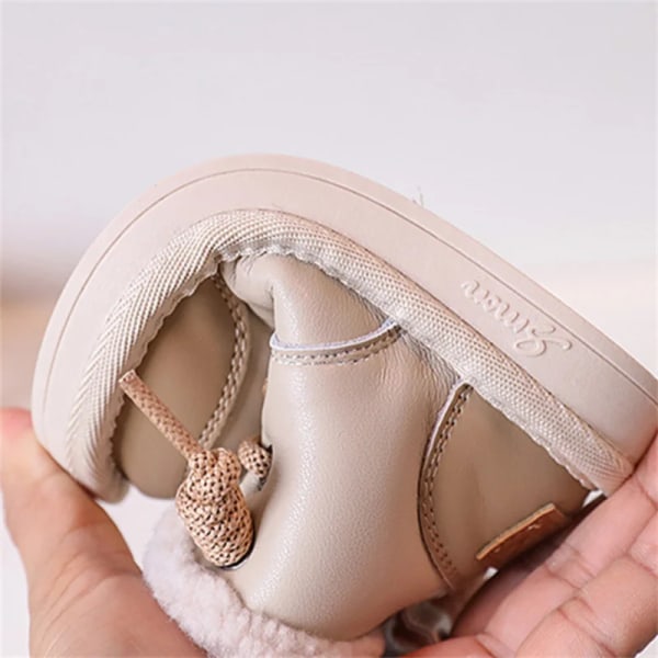 2023 Uudet Baby Pojille Nahkaa Lämmin Pehmo Pikkutyttöjen Kengät Vedenpitävät Liukumattomat Muoti Toddler Lasten Lumisaappaat beige 19(insole 12.5 cm)