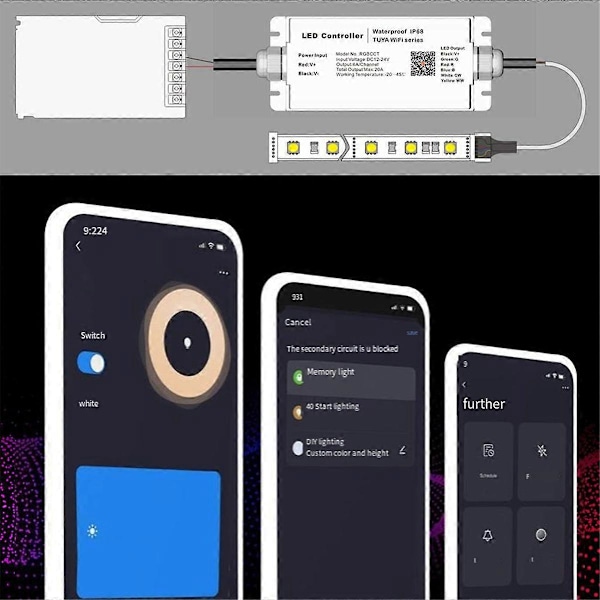 Tuya WIFI DC12V 24V LED Strip Vattentät Kontroller IP68 Regnsäker med Tuya Röstfjärrkontroll