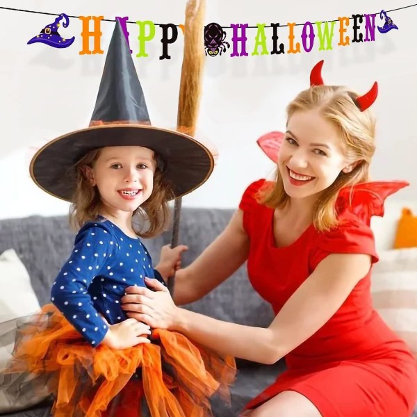 Halloween Banner, Happy Hanging Pumpkin Banner Kit, Fargerik og Enkel å Installere Halloween Dekorationsbanner med 3,5 M Snor for Kontor, Hjem og O Multicolour