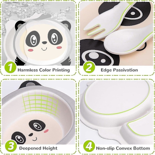 2025, Barnservis Set Middagsset Babytallrik Skål Bambufiber Gaffel (panda)