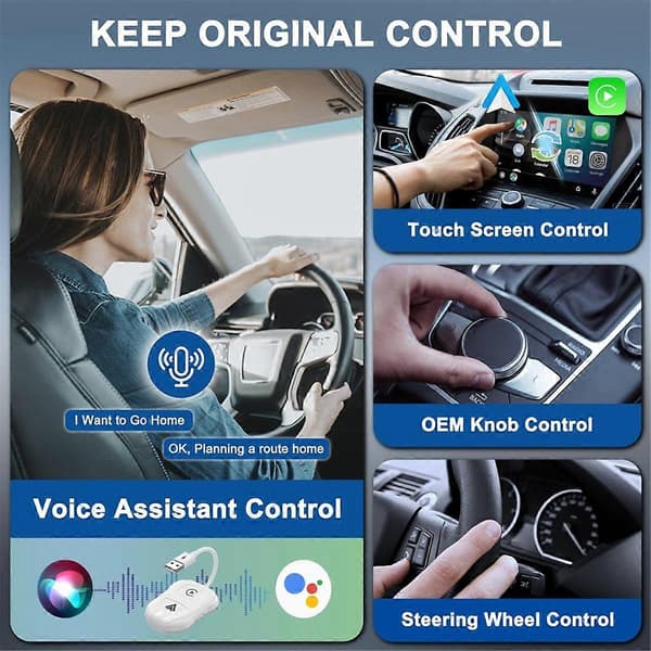 Langaton Carplay Android Auto -sovitin, Plug & Play -dongle, kaikkiin langallisilla CarPlay-autoilla IOS 10+ Android