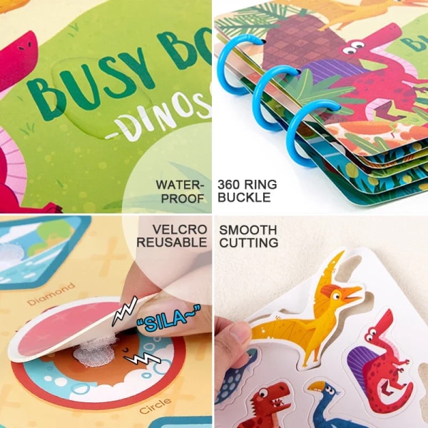 Montessori upptagen bok för barn Klistermärke Tyst bok Baby Tidig pedagogisk leksak småbarn Matchande pussel Spel Lärleksaker Presenter Dinosaur